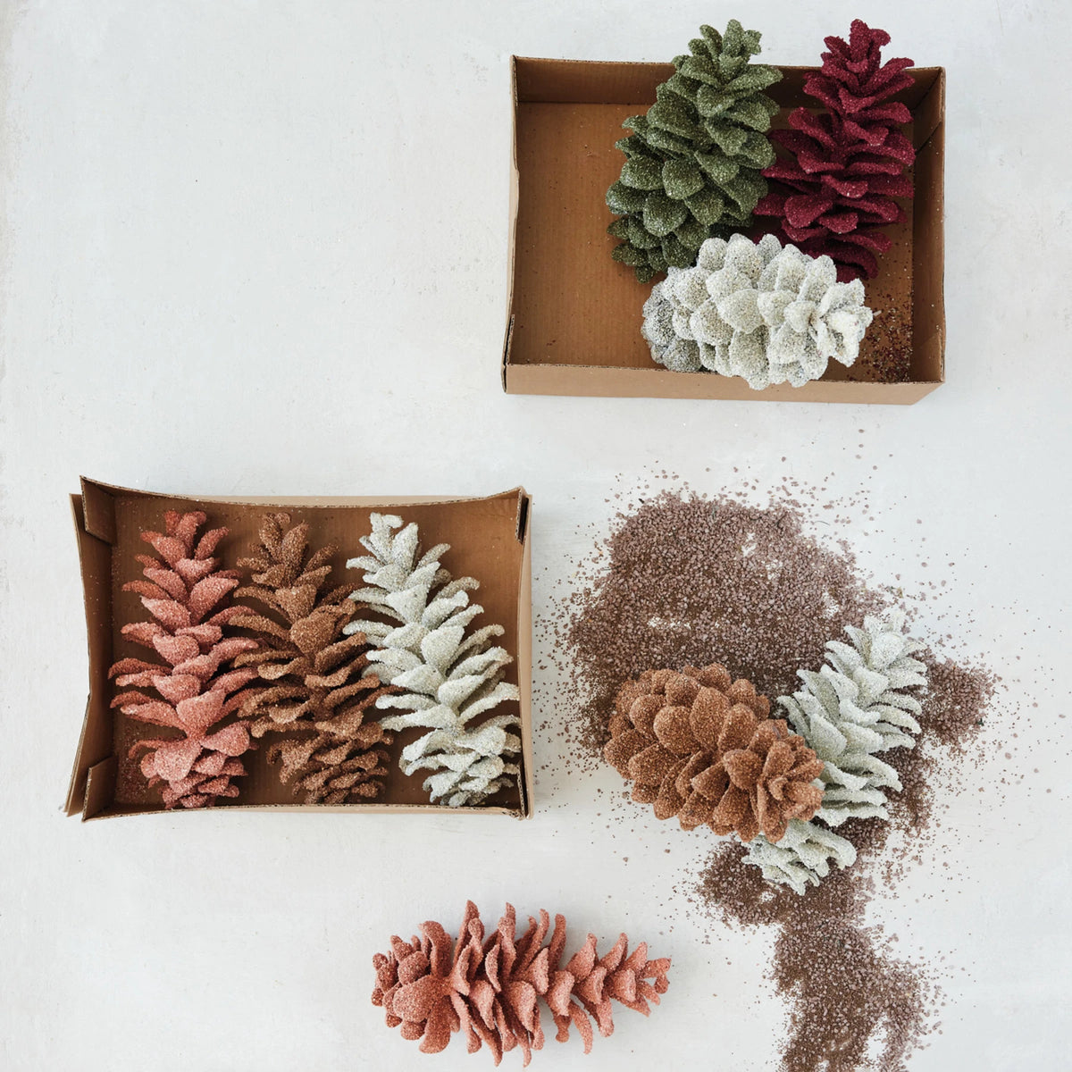 Faux Glitter Pinecone Set