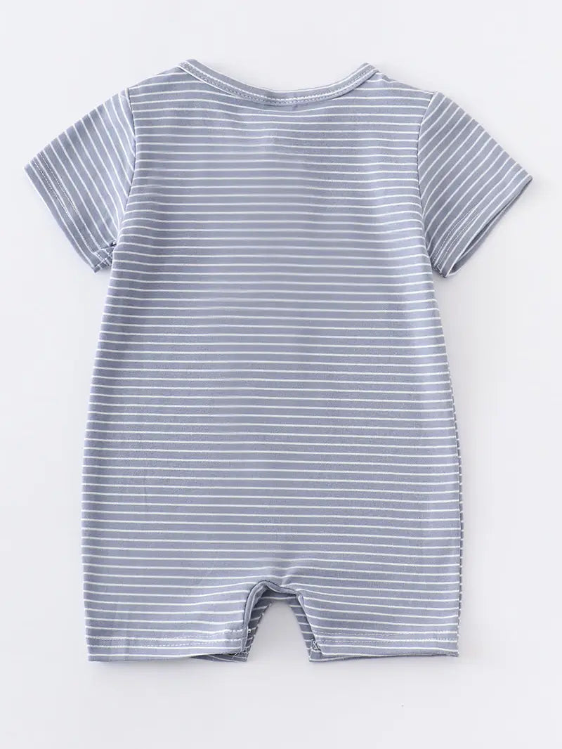 Blue stripe buttons romper
