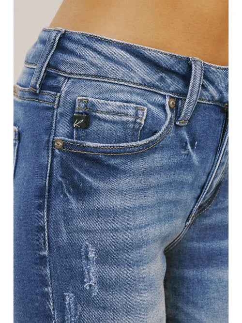 Mid Rise Fray Hem Ankle Skinny