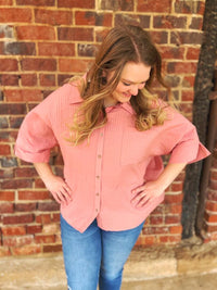 Curvy Pleated Button Up Top - FINAL SALE