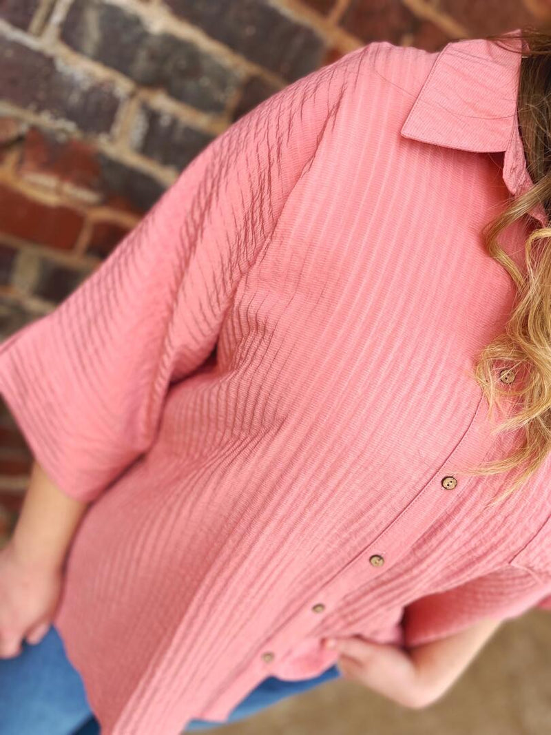 Curvy Pleated Button Up Top