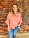 Curvy Pleated Button Up Top - FINAL SALE