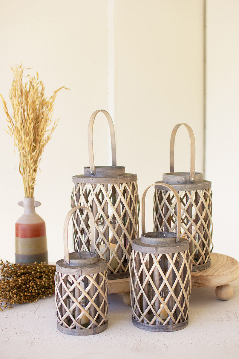 Willow Cylinder Lanterns With Glass Inserts