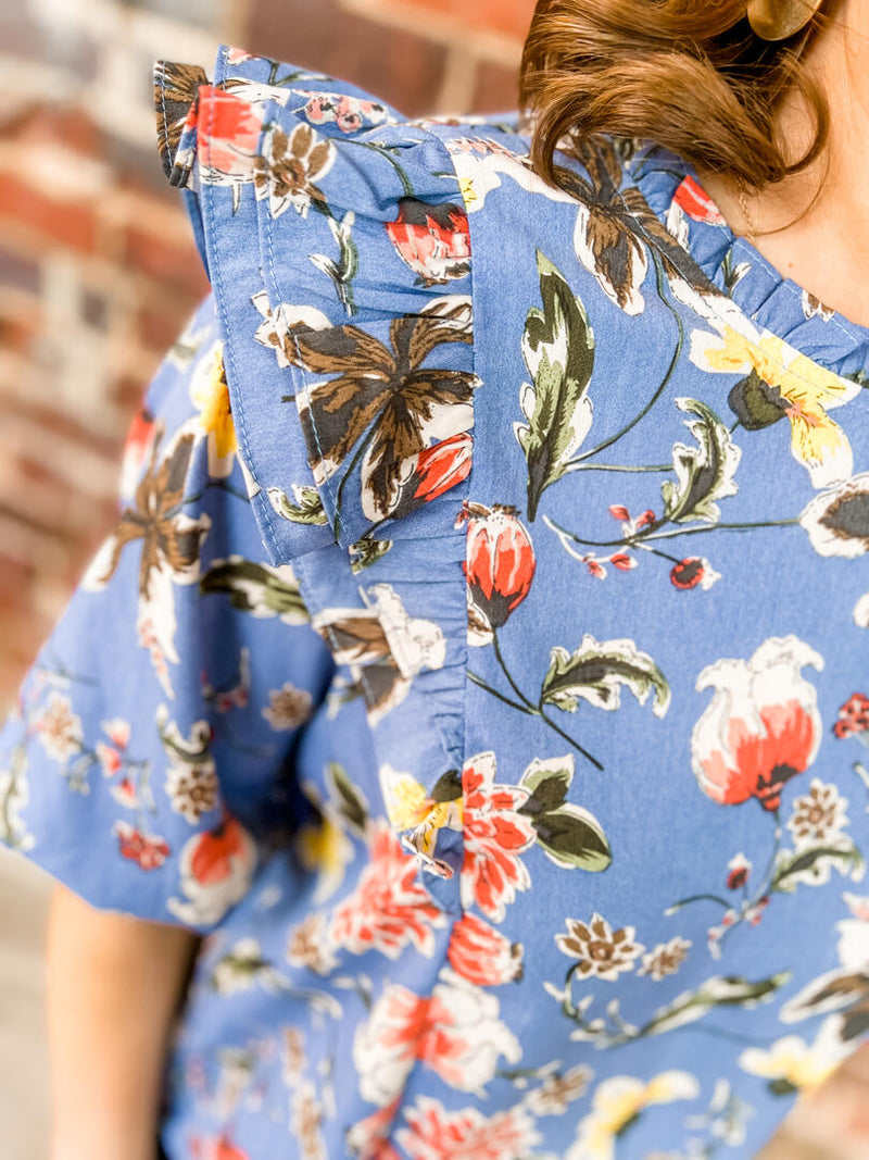 Blue Mixed Floral Top