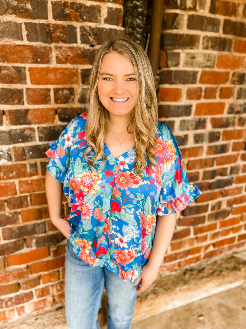 Curvy Floral V-Neck Top- FINAL SALE