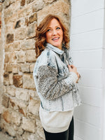 Distressed Leopard Sleeve Denim Jacket