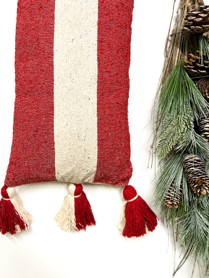 Mud Pie Red and White Stripe Long Pillow