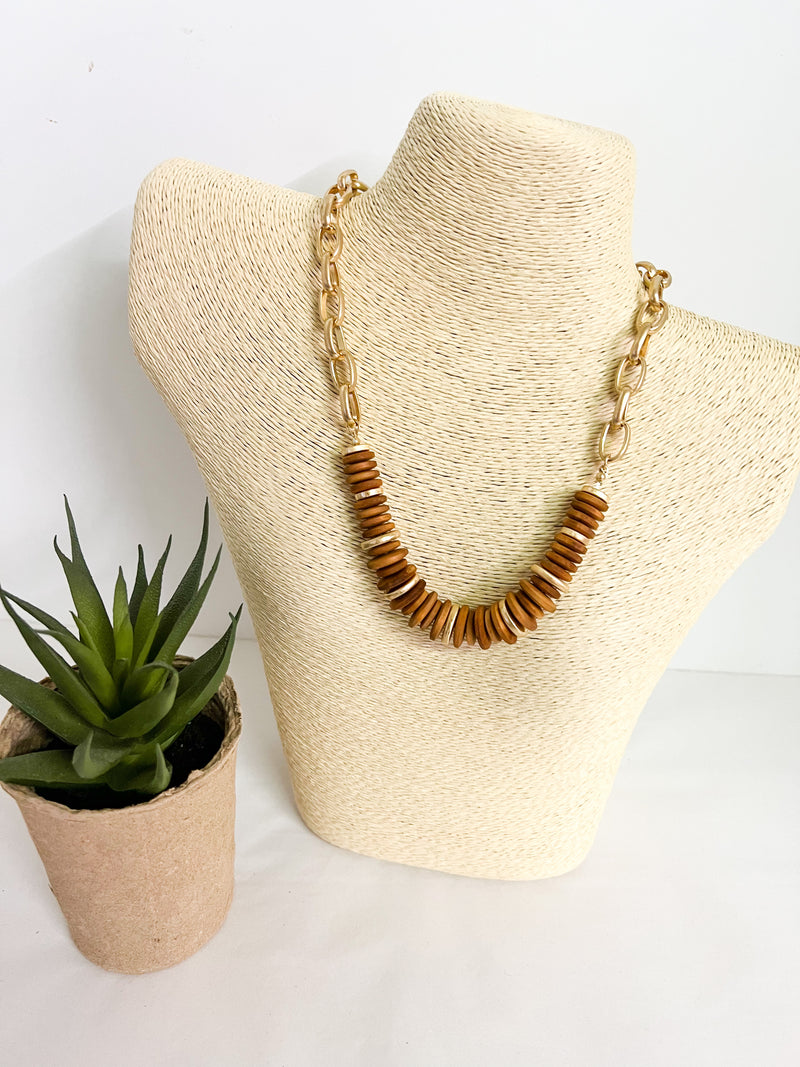 Disc Wood Chain Necklace
